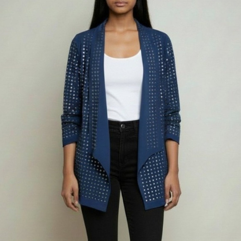 Blaque Label Blazer Jacket Womens Small Blue Studded Cardigan Alternative Punk